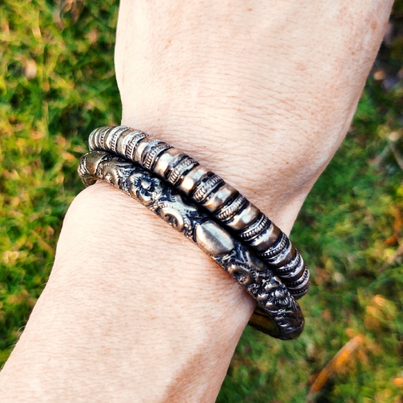 Bundle of Vintage Silver Tribal Bangle Bracelets - Picture 2 of 11